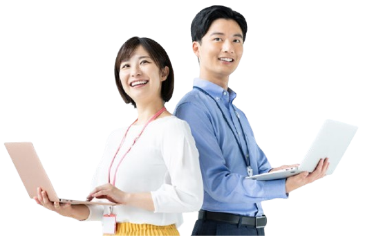 Two professionals with laptops